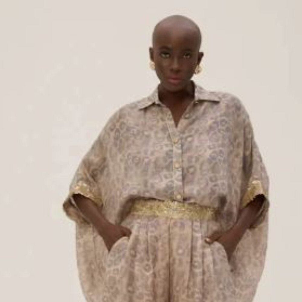 Sana Osmani Women's Light Animal Print Shirt /Pants / KAFTAN Dress Set Size XS/S